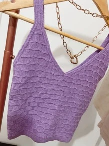 Women Knit Tops - 紫羅蘭色 - 查看 2