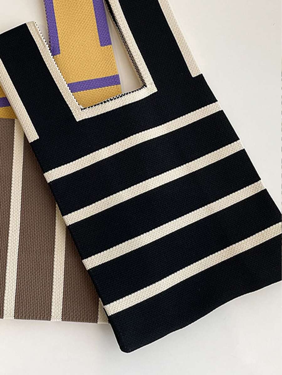 ColorBlock Foldable Portable Crochet Tote Bag, Best Mothers Day Gift