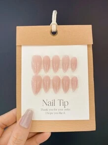 Get Romantic With10pcs Almond Size S Medium Length Simple Nude Color Long Press On Nails Full Cover Handmade False Nail For Women And Girls Nail Supplies - Dusty Pink - View 9