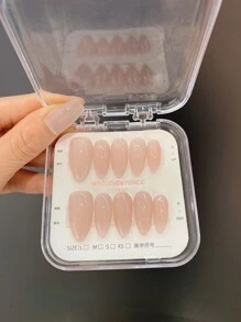Get Romantic With10pcs Almond Size S Medium Length Simple Nude Color Long Press On Nails Full Cover Handmade False Nail For Women And Girls Nail Supplies - Dusty Pink - View 8