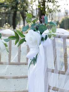 1 bó hoa giả trang trí ghế cưới ngoài trời, bó hoa phong cách Mori dùng để chụp ảnh và trang trí - trắng - Xem 2