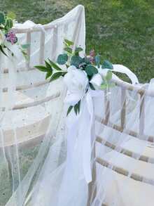 1 bó hoa giả trang trí ghế cưới ngoài trời, bó hoa phong cách Mori dùng để chụp ảnh và trang trí - trắng - Xem 3