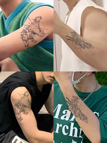 Polar Bear & Arctic Fox Creative Tattoo Stickers With Geometric & Concise Design, Waterproof & Non-reflective, Tattoo Color - Black - View 1