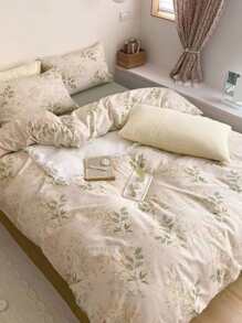 3pcs Leaf Pattern Soft Comfortable Duvet Cover Set - Mint Green - View 10