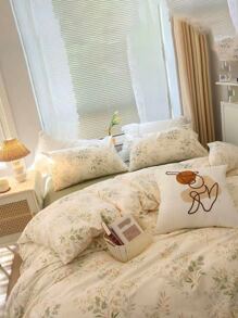 3pcs Leaf Pattern Soft Comfortable Duvet Cover Set - Mint Green - View 6