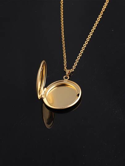 1入組時尚不銹鋼挂墜盒吊墜項鍊帶可開啟圓形造型適用於照片插入,合適的作為A禮品適合女孩