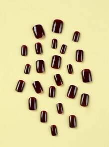 24Pcs Neutral Short Square Shape Nail Nails Wine Red Solid Press On Nails Acrylic Nails Fake Nails Nails Manicure Set Detachable Full Cover Long Lasting Includes 1Sheet Adhesive Tabs & 1Pc Mini File Nail Supplies Nails - Rust Brown - View 4