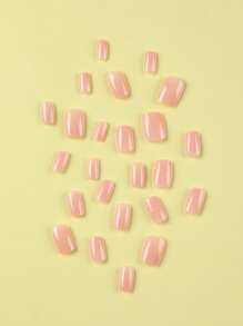 24 件法式长方形指甲裸色晕染 3D 镜面星空鳄鱼图案按压指甲水晶指甲假指甲美甲套装可拆卸全覆盖持久耐用包括 1 片粘性标签和 1 个迷你锉刀非常适合日常佩戴美甲用品指甲 - 珊瑚粉 - 查看 4