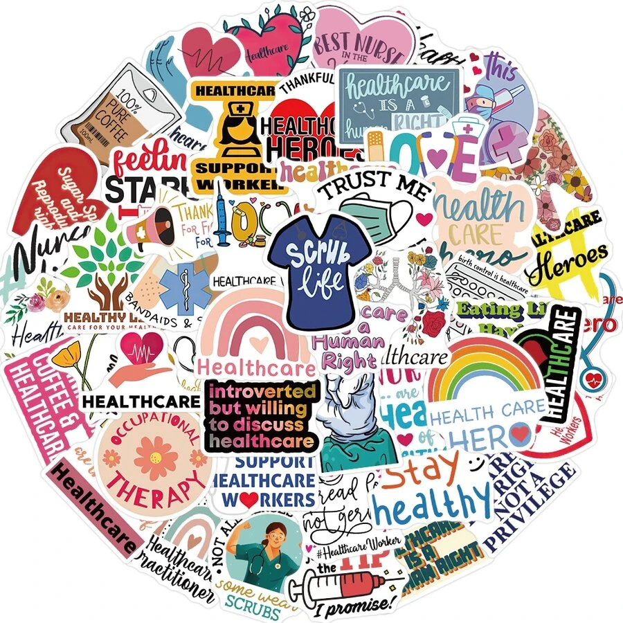 52入組衛生保健貼紙適用於吉他滑板水瓶子保險槓頭盔滑雪板筆記本電腦手機殼冰箱門行李摩托車車配件玩具適用於禮物