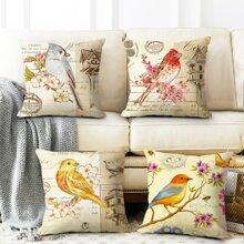 4入組小鳥和花卉圖案靠墊套不附帶墊芯 - 白色 - 查看 2