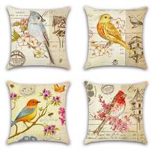 4入組小鳥和花卉圖案靠墊套不附帶墊芯 - 白色 - 查看 3