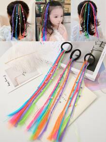 3入組隨機色樹脂花,心形釘珠和珍珠裝飾合成纖維髮辮適合女孩 - 彩色 - 查看 1