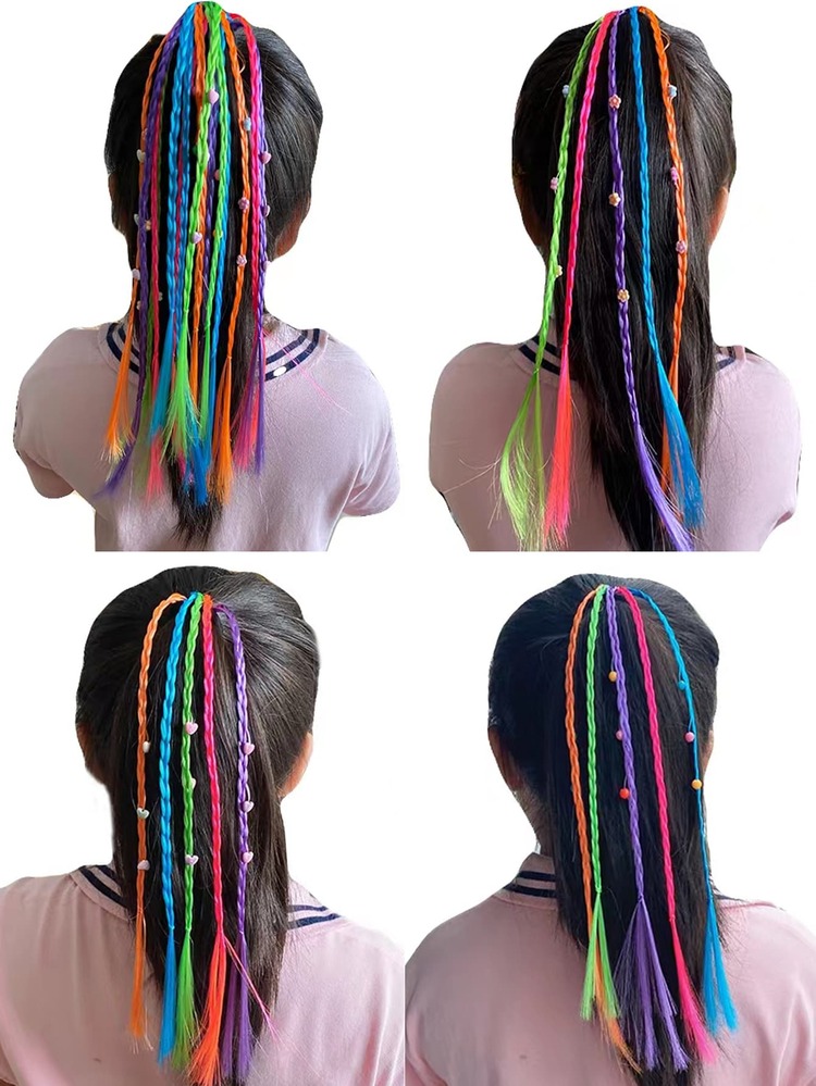 3pcs Random Color Resin Flower, Heart Shaped Bead & Pearl Decor synthetic Hair Braids For Girls - Multicolor - View 2