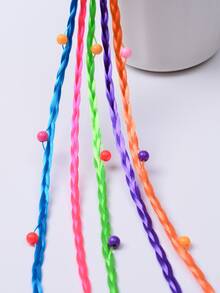 3入組隨機色樹脂花,心形釘珠和珍珠裝飾合成纖維髮辮適合女孩 - 彩色 - 查看 7