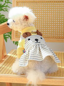1 pieza Ropa para mascotas para perros con gatos , cuatro ropa , dulce pequeño oreja negro con blanco de cuadros Falda - Blanco y Negro - Ver 1