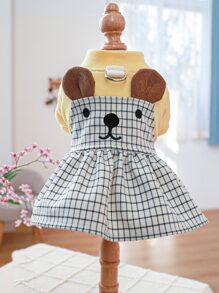 1 pieza Ropa para mascotas para perros con gatos , cuatro ropa , dulce pequeño oreja negro con blanco de cuadros Falda - Blanco y Negro - Ver 6