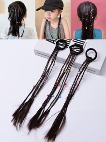3 piezas de chica trenzas de pelo con flor Decoración , color al azar - Negro - Ver 1