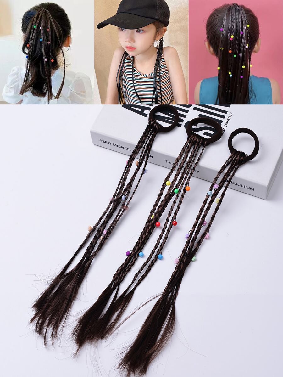 3 piezas de chica trenzas de pelo con flor Decoración , color al azar - Negro - Ver 1