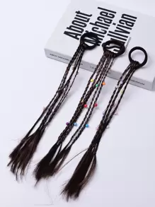 3 piezas de chica trenzas de pelo con flor Decoración , color al azar - Negro - Ver 4