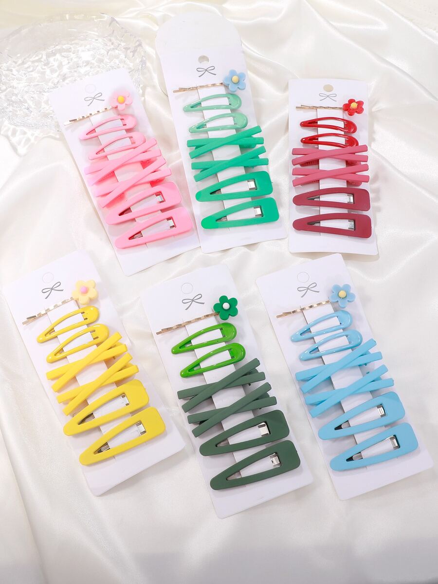 7pcs Yellow Color Cute Girly Solid Color Barrette Hair Accessories - Yellow - View 1