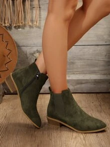 Giày Chelsea Boot Nữ Plus Size Size 43 Mũi Nhọn, Giày Bốt Anh Cho Mùa Thu/Đông - xanh quân đội - Xem 7