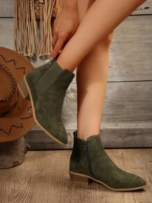 Giày Chelsea Boot Nữ Plus Size Size 43 Mũi Nhọn, Giày Bốt Anh Cho Mùa Thu/Đông - xanh quân đội - Xem 5
