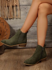 Giày Chelsea Boot Nữ Plus Size Size 43 Mũi Nhọn, Giày Bốt Anh Cho Mùa Thu/Đông - xanh quân đội - Xem 2