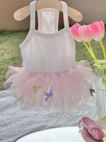 宠物连衣裙，蝴蝶结薄纱吊带裙，可爱猫狗蓬蓬裙，情人节宠物服装 - 粉色 - 查看 3