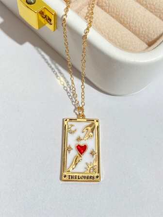 Vintage Oil Drop Heart And Card Pendant Necklace Valentines