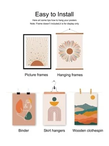 6pcs Modern Abstract Aesthetic Geometric Line Art Sunshine Posters Canvas Painting Bohemian Wall Print Picture for Living Room Bedroom Home Decoration,Frameless - Apricot - View 6