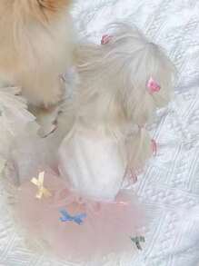 宠物连衣裙，蝴蝶结薄纱吊带裙，可爱猫狗蓬蓬裙，情人节宠物服装 - 粉色 - 查看 4