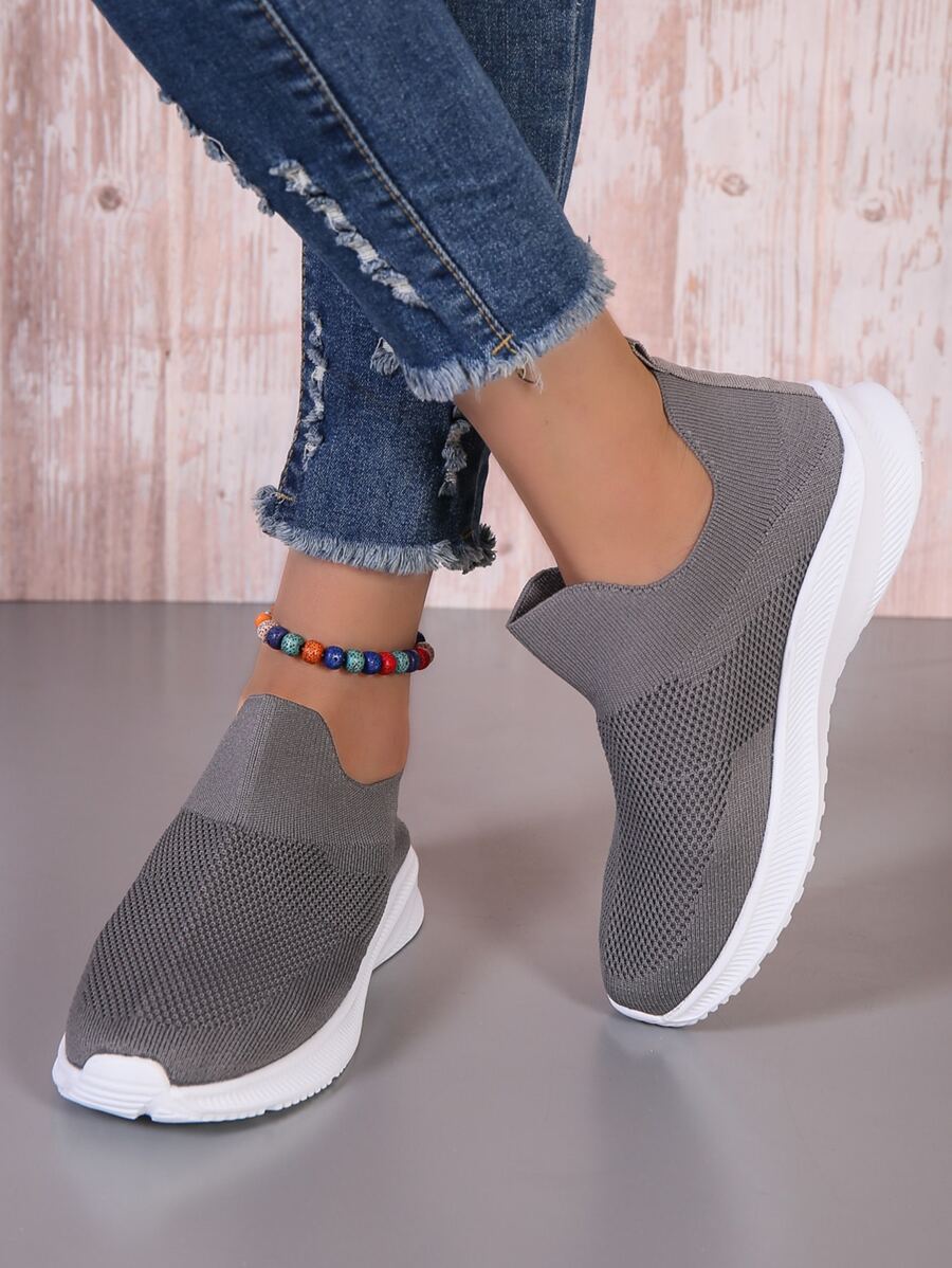 Autumn Knit Sock Boots Leisure Slip-on Sports Shoes - Grey - View 1