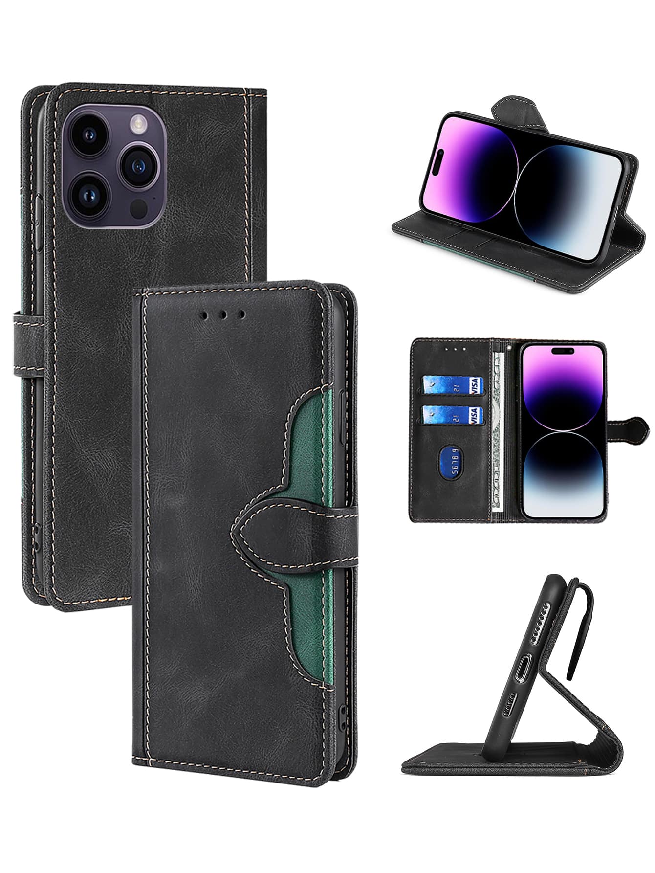 keyunfei 1 chiếc ốp lưng điện thoại gập chống rơi màu đen có khe đựng thẻ, tương thích với Apple 15 14 11 12 13 Pro Max/ Tương thích với Galaxy A54/ Tương thích với Honor X9A 12/ Tương thích với Redmi Note 12/ Tương thích với Pixel 7/ Tương thích với Realme C11/ Tương thích với OPPO Reno 5 Lite/ Tương thích với Nord N100, phiên bản quốc tế, không phải phiên bản nội địa.