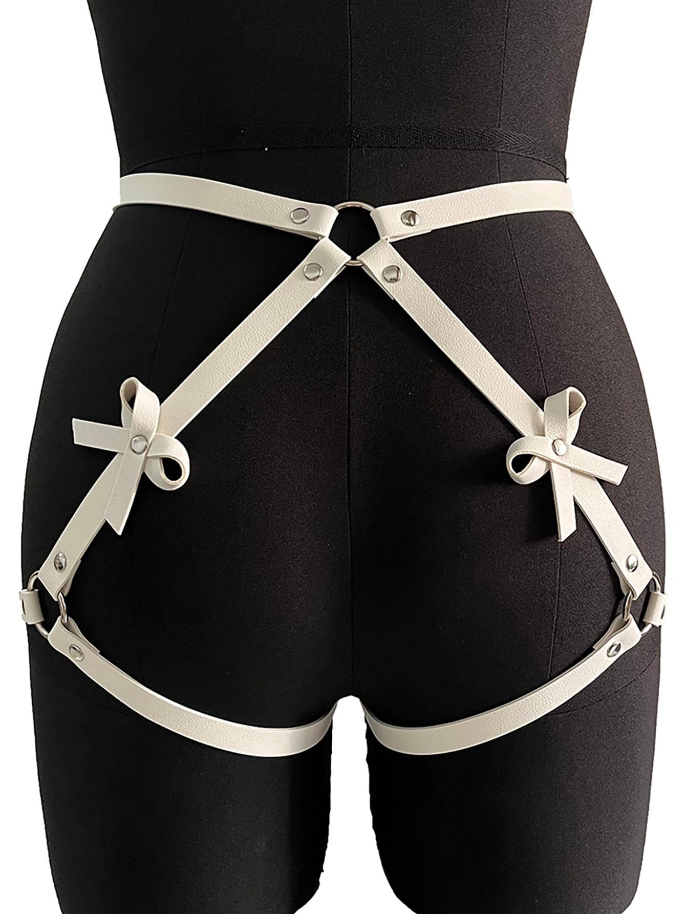 1pc White Leather Body Harness With Bowknot & Butt Lifter 