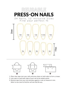 24pcs Almond Shape False Nails, 1pc Jelly Glue, And 1pc Nail File - Black - View 2