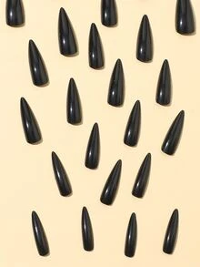 24pcs Almond Shape False Nails, 1pc Jelly Glue, And 1pc Nail File - Black - View 6