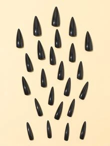 24pcs Almond Shape False Nails, 1pc Jelly Glue, And 1pc Nail File - Black - View 4