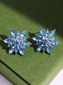 1pair Blue Luxury Exaggerated Snowflake Shaped Rhinestone Stud Earrings For Women - Blue - View 2