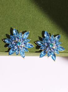 1pair Blue Luxury Exaggerated Snowflake Shaped Rhinestone Stud Earrings For Women - Blue - View 3