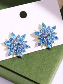 1pair Blue Luxury Exaggerated Snowflake Shaped Rhinestone Stud Earrings For Women - Blue - View 1