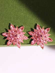 1雙輕奢誇張雪花形狀粉色水鑽耳釘,女士首飾類 - 紅色 - 查看 2