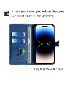 keyunfei 1入藍色磁扣式卡片收納錢包翻蓋手機殼，適用於Apple 15 14 13 12 11 Pro MAX，Galaxy A14，P20 Lite，11T，Redmi Nore 9s，Pixel 6a，Realme C11，OPPO RENO 5 LITE，OnePlus Nord CE 2 5G，Honor X7A 4G，NOKIA C32 - 藍色 - 查看 3