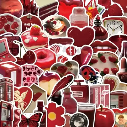 50张/包 红色复古主题贴纸，适用于吉他、滑板、水瓶、保险杠、头盔、滑雪板、笔记本电脑、手机壳、冰箱门、行李箱、摩托车、汽车配件、玩具、礼品、返校季剪贴簿用品、趣味贴纸、笔记本电脑贴纸、Kindle手机贴纸