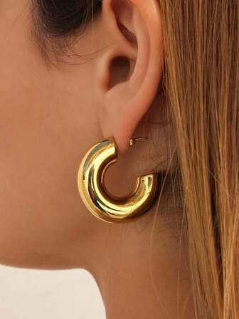 1 对女士夸张 C 形环状耳环，带金属不锈钢厚空心圆管环状耳环不会褪色