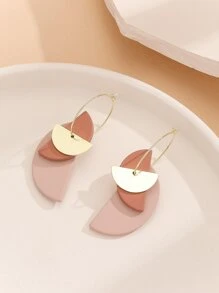 1對3入組半圓金屬和亞克力個性耳環帶水磨石質感紋理 - 咖啡 - 查看 3