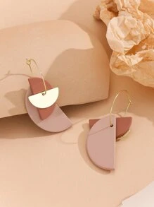 1對3入組半圓金屬和亞克力個性耳環帶水磨石質感紋理 - 咖啡 - 查看 4