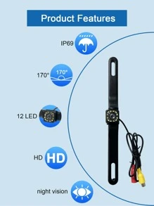 universal de coche respaldo cámara , CCD alta definición contrarrestar vista trasera estacionamiento 12 LED vision nocturna impermeable - Negro - Ver 3