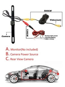 universal de coche respaldo cámara , CCD alta definición contrarrestar vista trasera estacionamiento 12 LED vision nocturna impermeable - Negro - Ver 8