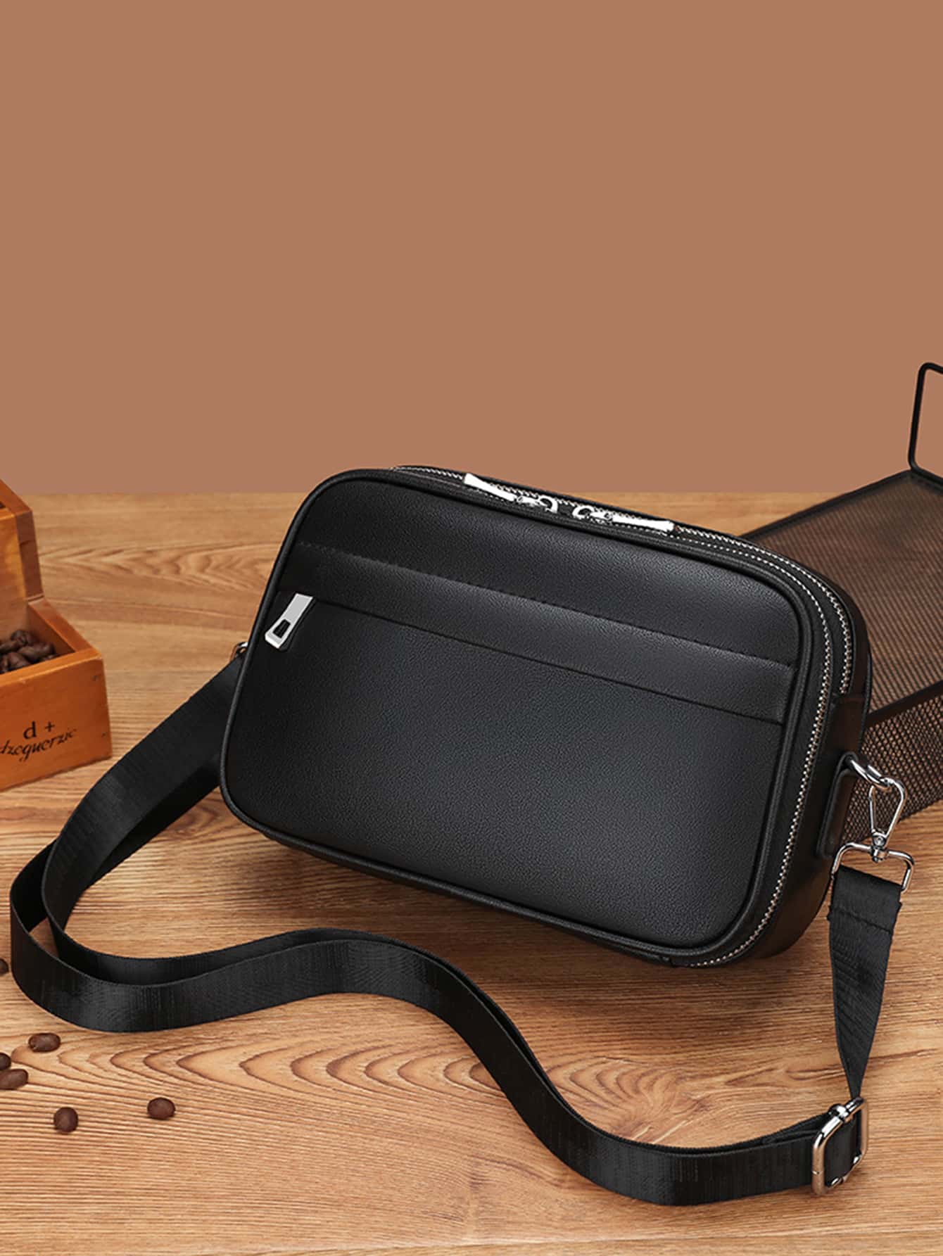 gorchis 多功能新款时尚拉链多口袋斜挎包单肩包单肩包休闲包高中生大学生新生大学包夏季书包男士包冬季拉链包徒步旅行大容量多功能户外便携度假复古包圣诞礼物旅行必备品复古包节日必备包露营单肩包返校复古 - 黑色 - 查看 1