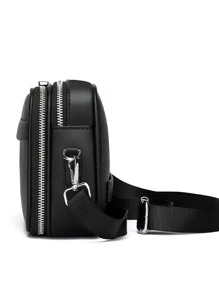 gorchis 多功能新款时尚拉链多口袋斜挎包单肩包单肩包休闲包高中生大学生新生大学包夏季书包男士包冬季拉链包徒步旅行大容量多功能户外便携度假复古包圣诞礼物旅行必备品复古包节日必备包露营单肩包返校复古 - 黑色 - 查看 6